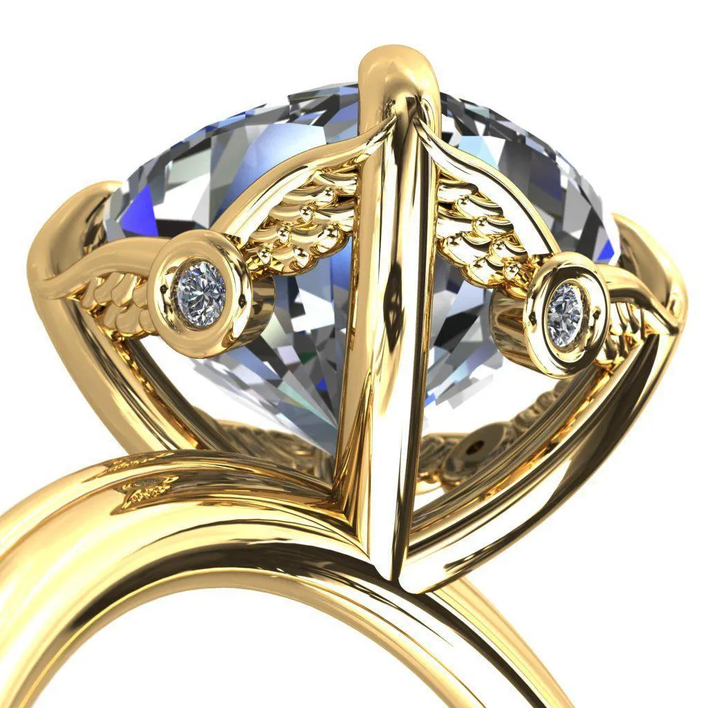 Pome Cushion Center Stone Small Wings Rail Engagement Ring