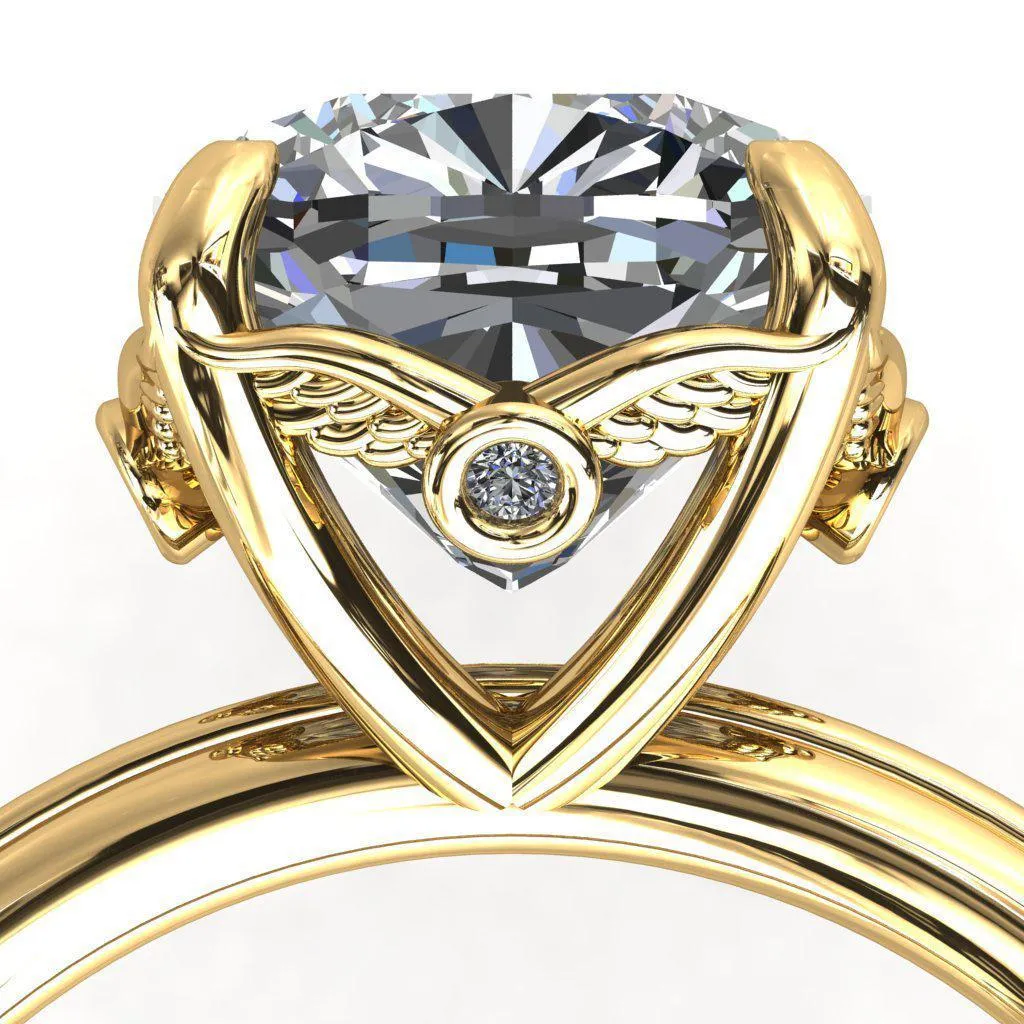 Pome Cushion Center Stone Small Wings Rail Engagement Ring