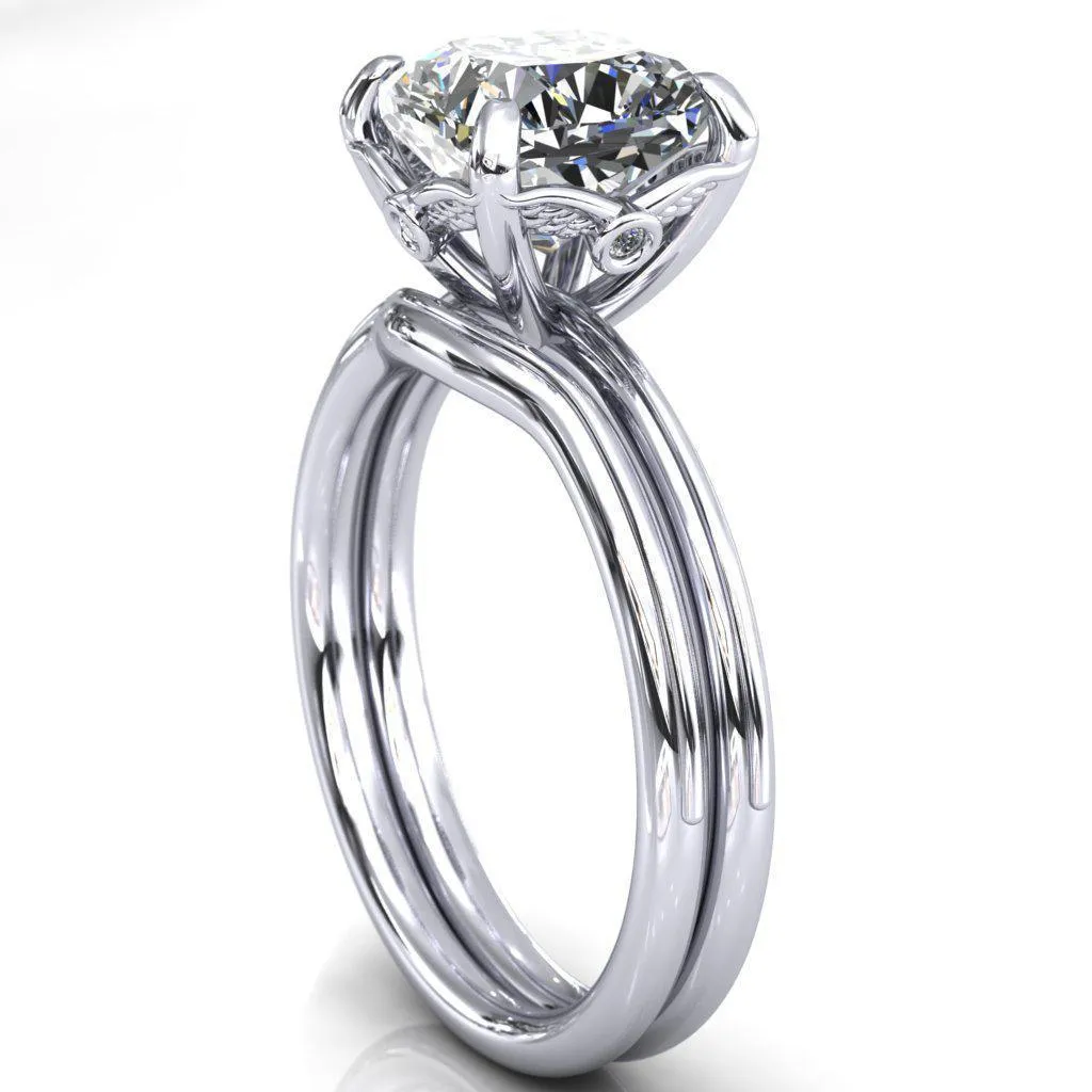 Pome Cushion Center Stone Small Wings Rail Engagement Ring
