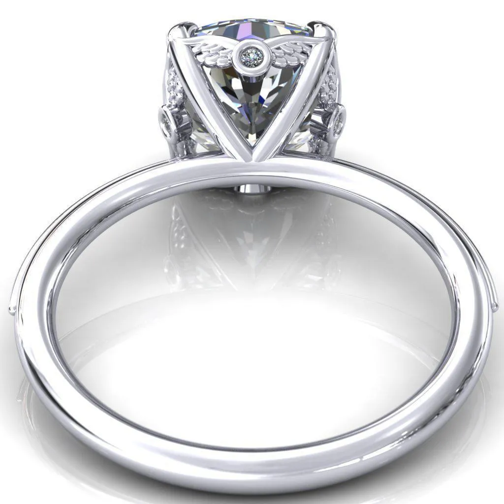 Pome Cushion Center Stone Small Wings Rail Engagement Ring