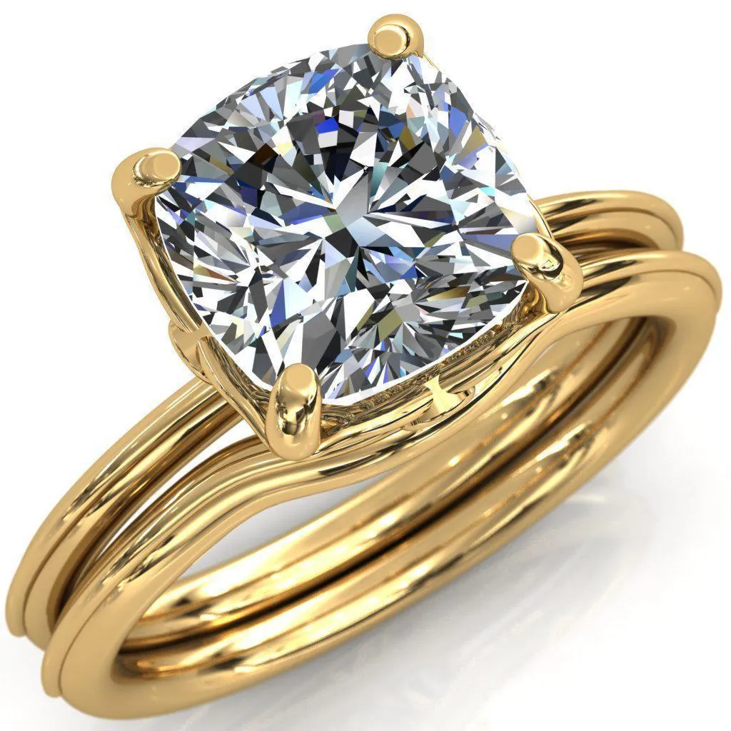 Pome Cushion Center Stone Small Wings Rail Engagement Ring