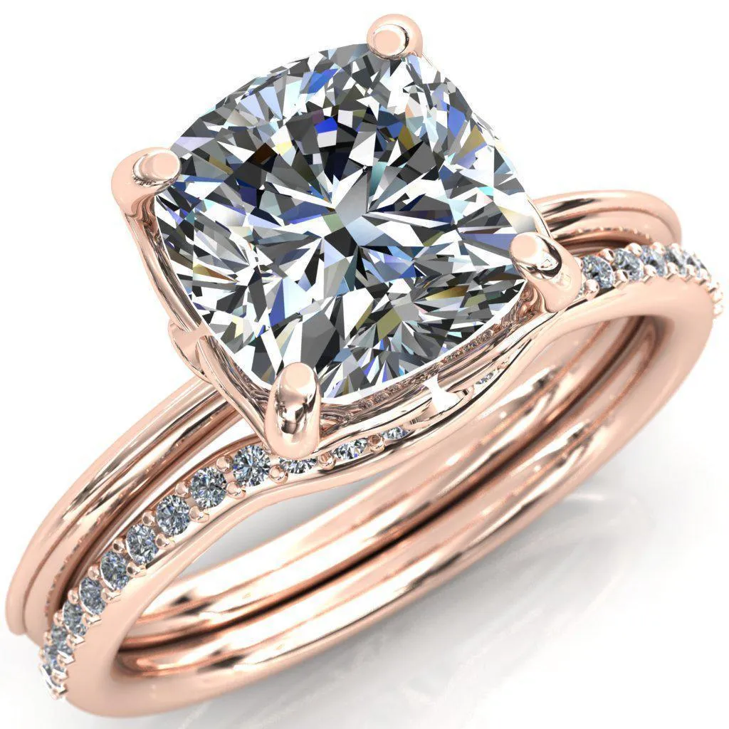 Pome Cushion Center Stone Small Wings Rail Engagement Ring