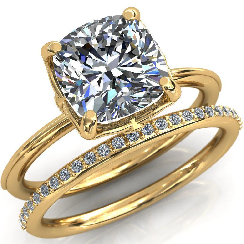 Pome Cushion Center Stone Small Wings Rail Engagement Ring