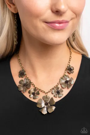 Prideful Pollen - Brass - Flower Paparazzi Short Necklace