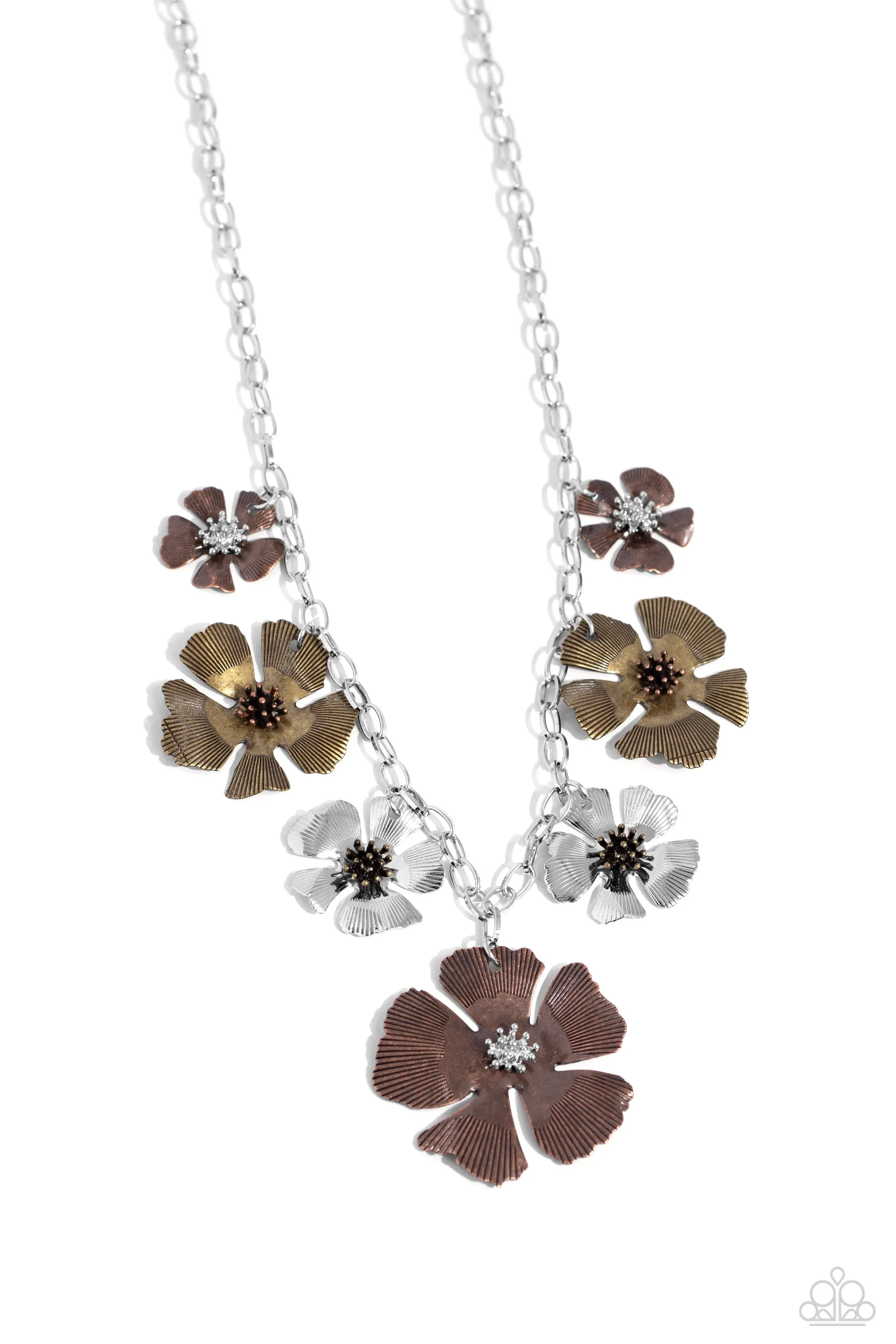 Prideful Pollen - Multi - Mixed Metal Flower Paparazzi Short Necklace