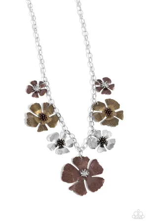 Prideful Pollen - Multi - Mixed Metal Flower Paparazzi Short Necklace