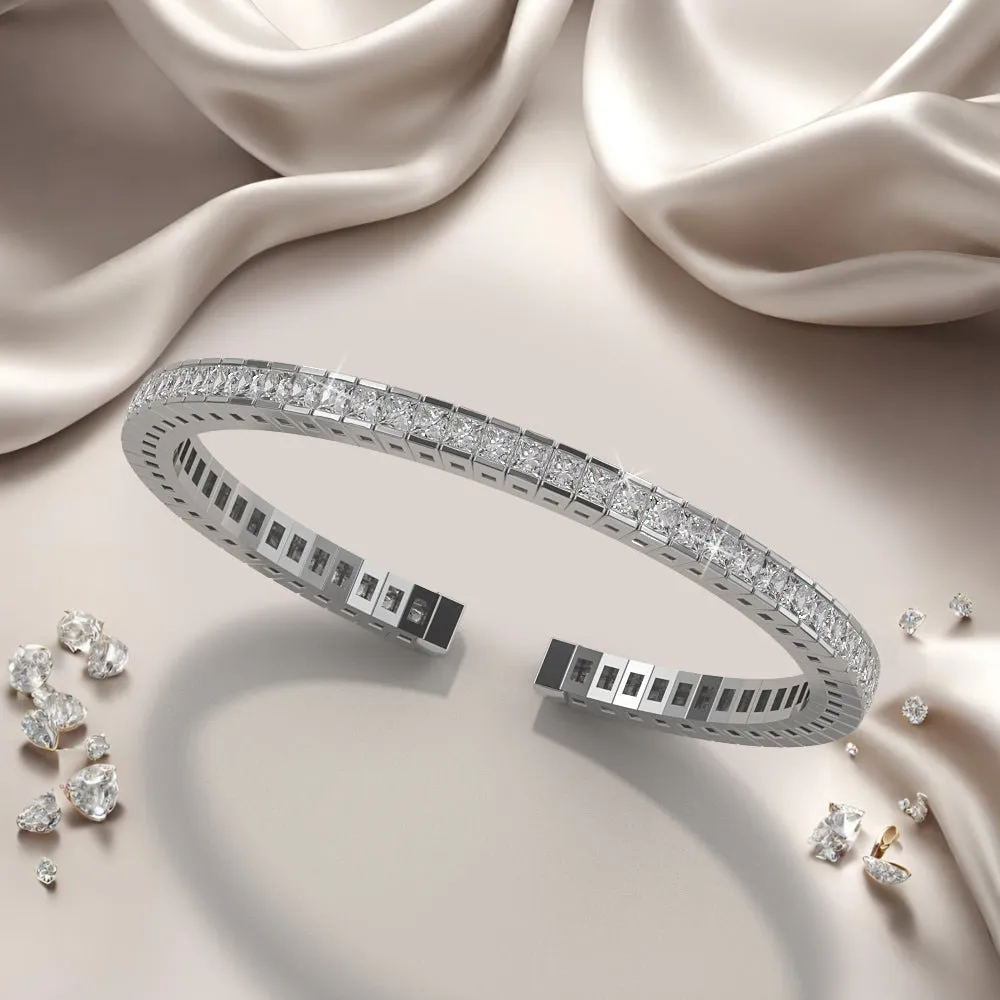 Princess Cut Flexible Diamond Bangle Bracelet with 3.96 ct.(finished) 2mm