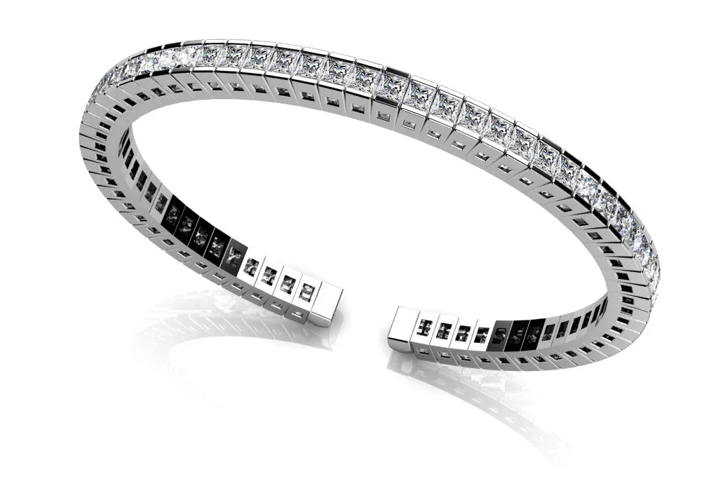 Princess Cut Flexible Diamond Bangle Lab-Grown Diamond Bracelet with 7.95 ct.(finished) 3mm