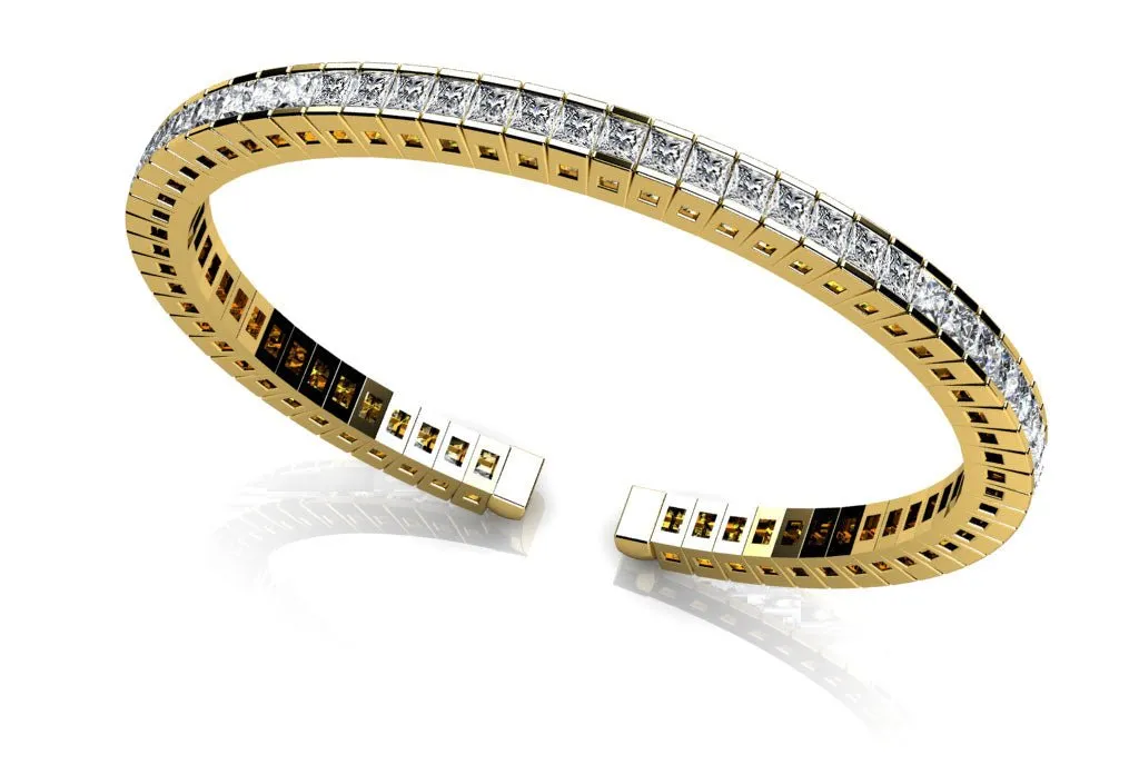 Princess Cut Flexible Diamond Bangle Lab-Grown Diamond Bracelet with 7.95 ct.(finished) 3mm