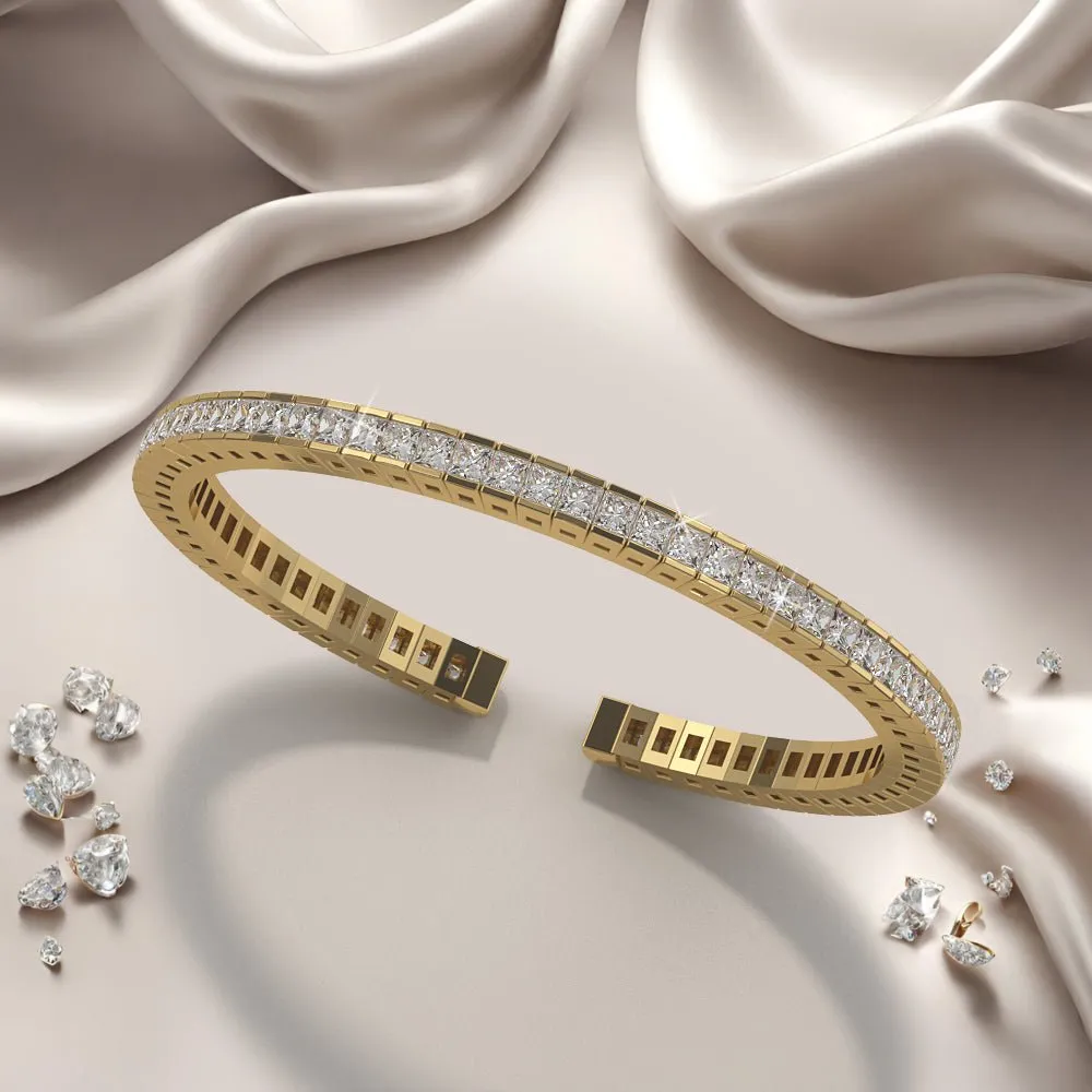 Princess Cut Flexible Diamond Bangle Lab-Grown Diamond Bracelet with 7.95 ct.(finished) 3mm