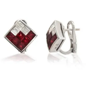 Princess-cut Ruby &  Diamond Stud Earrings In 18k Gold