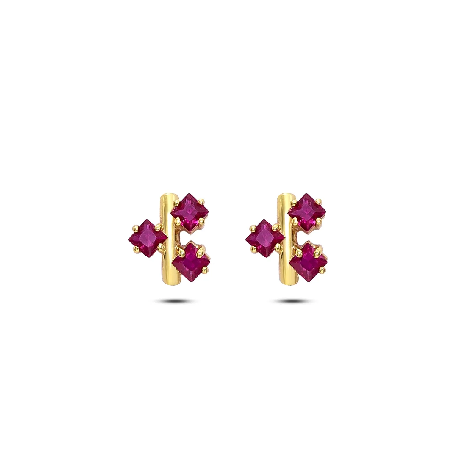 Pure Silver Gold Plated Earrings - Triple Pink Ruby Blossom