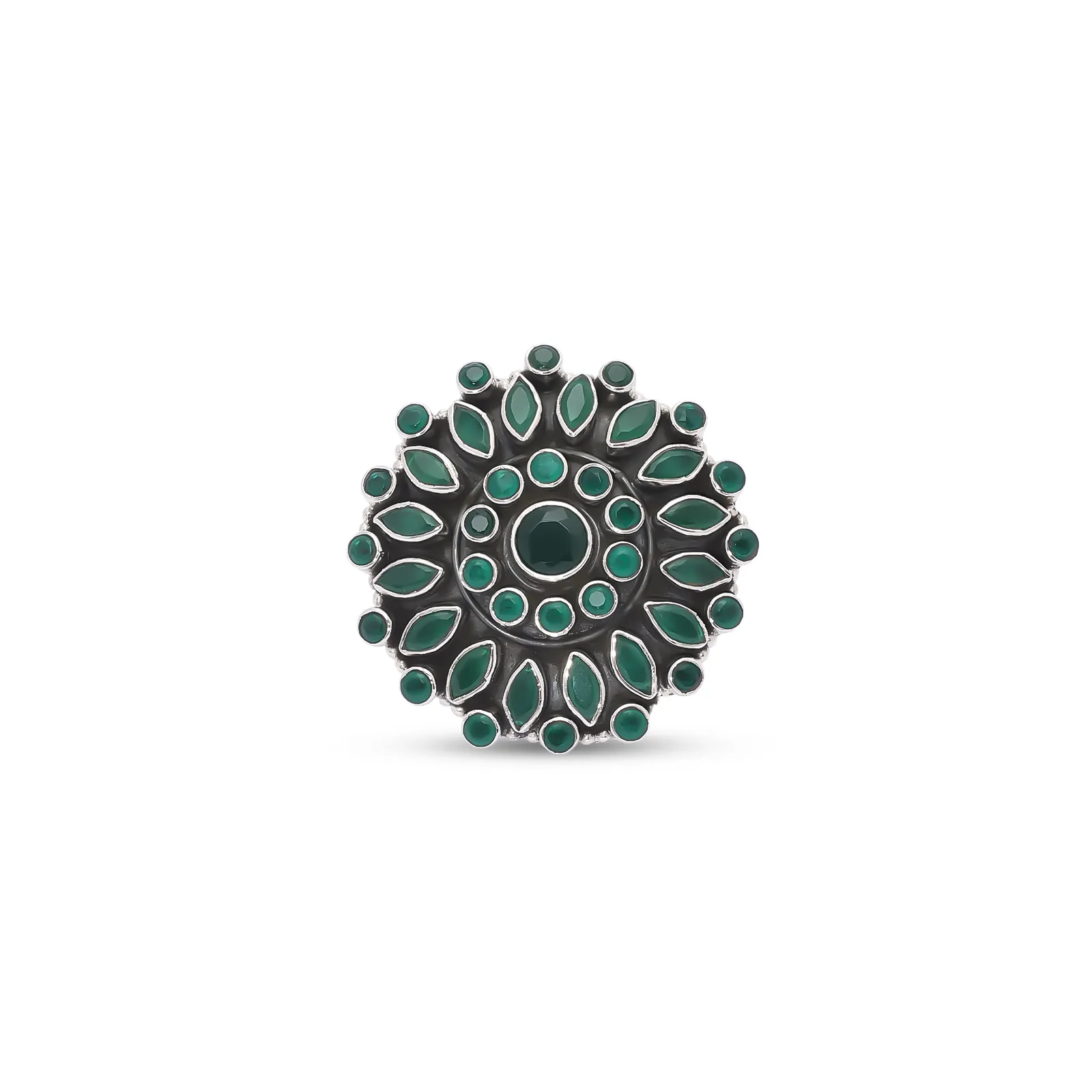 Pure Silver Ring - Emerald Blossom Filigree