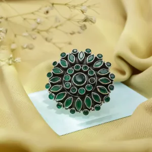 Pure Silver Ring - Emerald Blossom Filigree