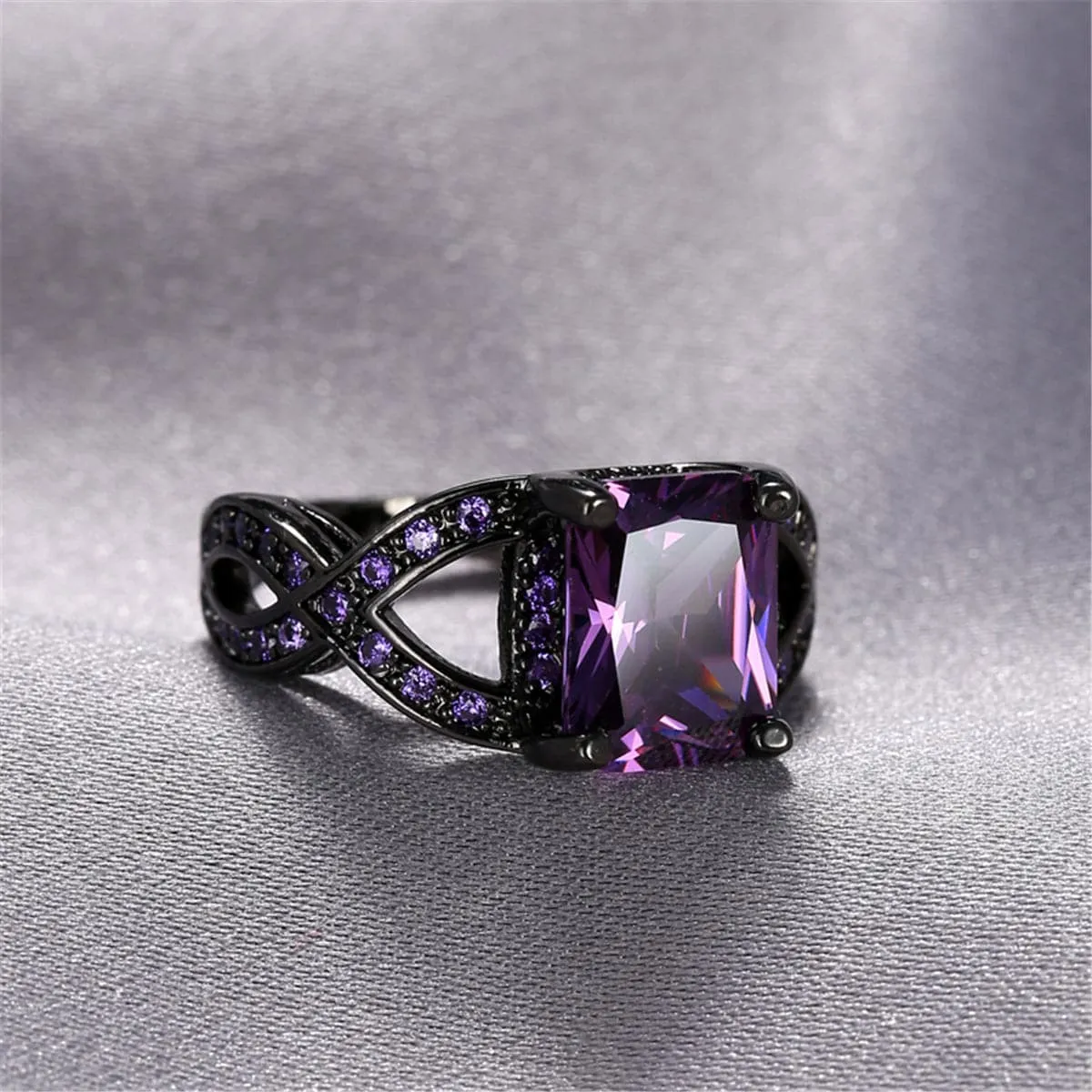 Purple Crystal & Cubic Zirconia Openwork-Band Ring