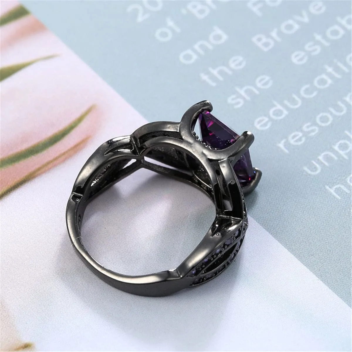 Purple Crystal & Cubic Zirconia Openwork-Band Ring