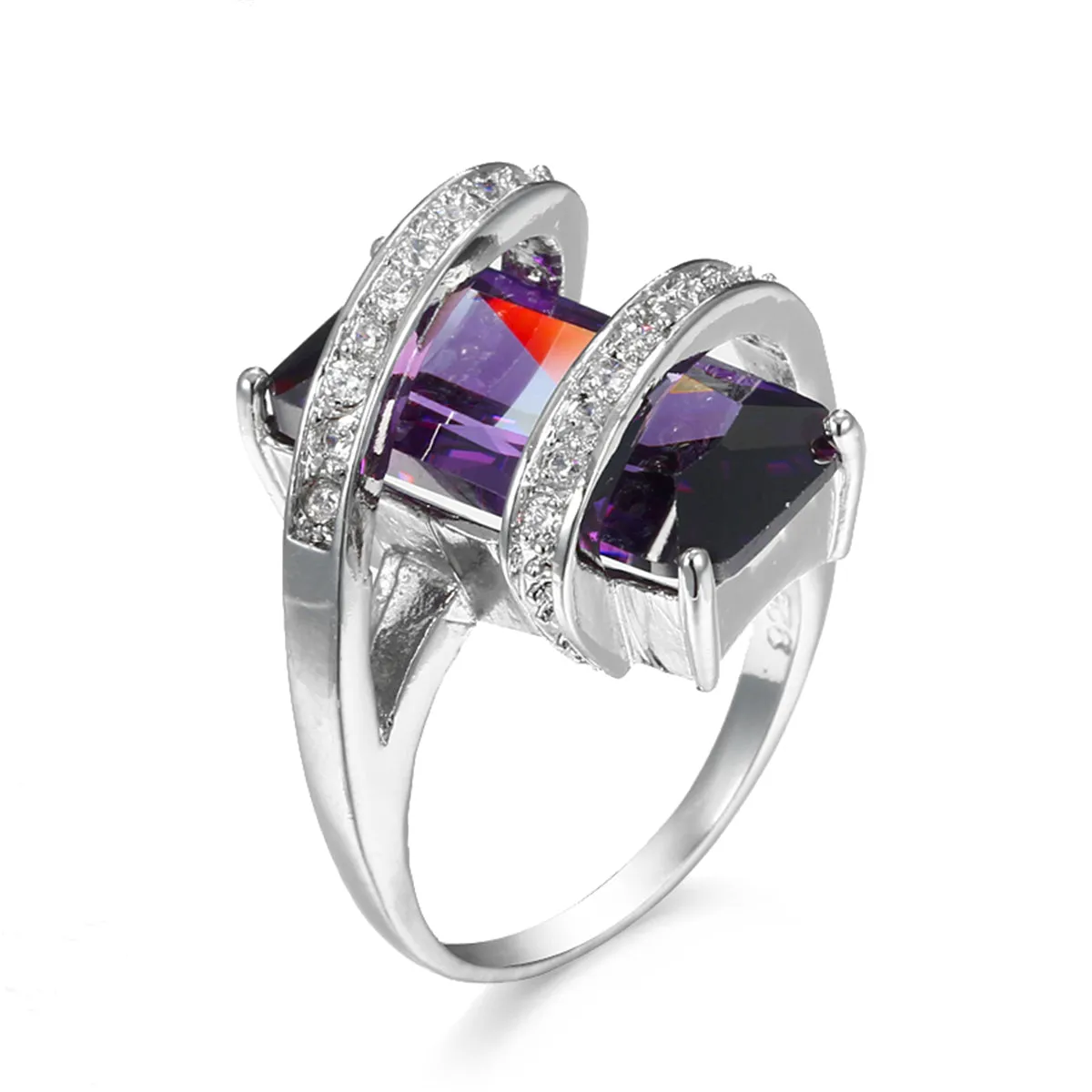 Purple Crystal & Cubic Zirconia Pavé Wrap Emerald-Cut Ring