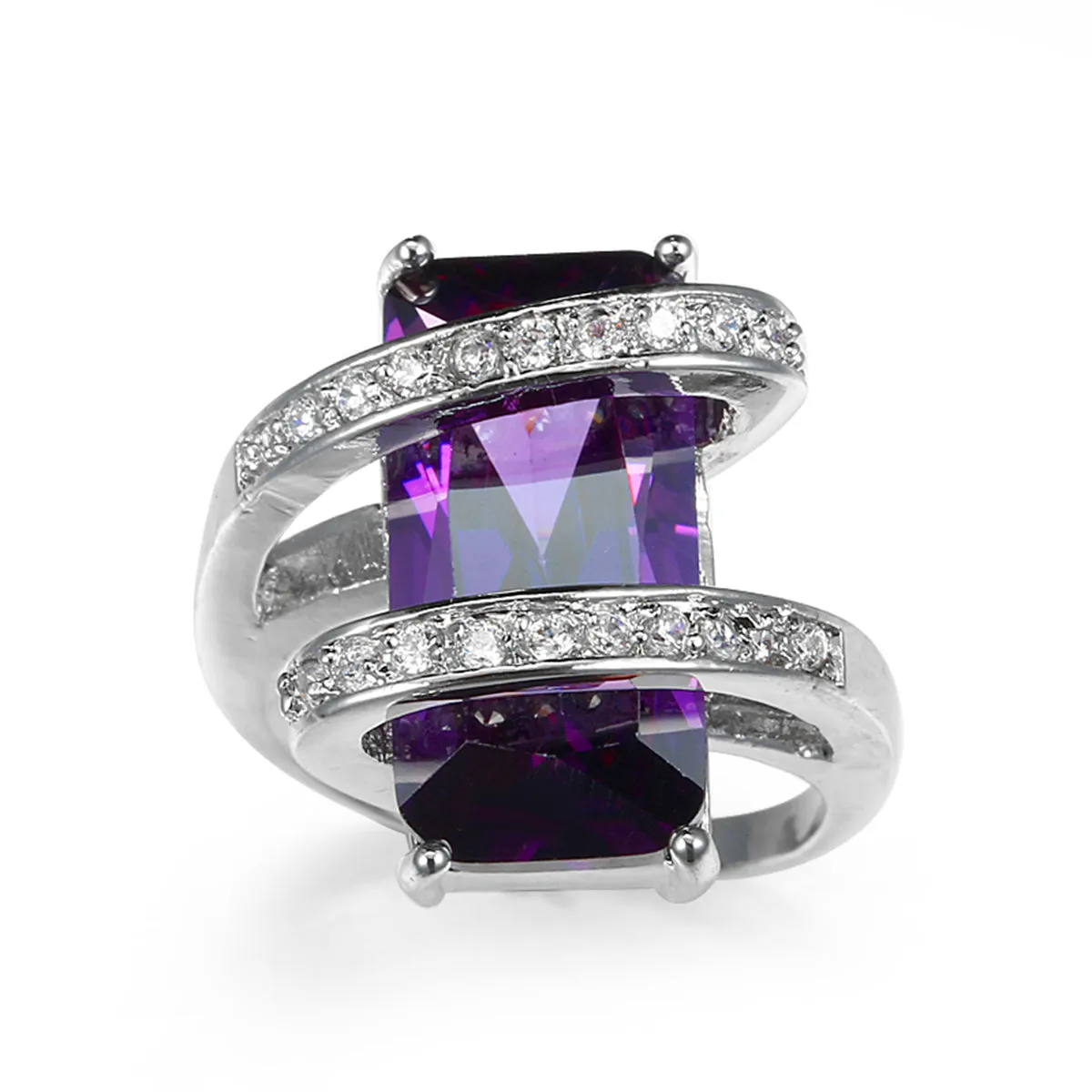 Purple Crystal & Cubic Zirconia Pavé Wrap Emerald-Cut Ring