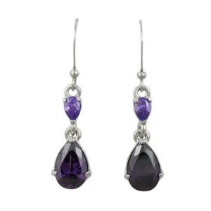 Purple Cubic Zirconia Teardrop Dangling Pierced Earring - PT906E