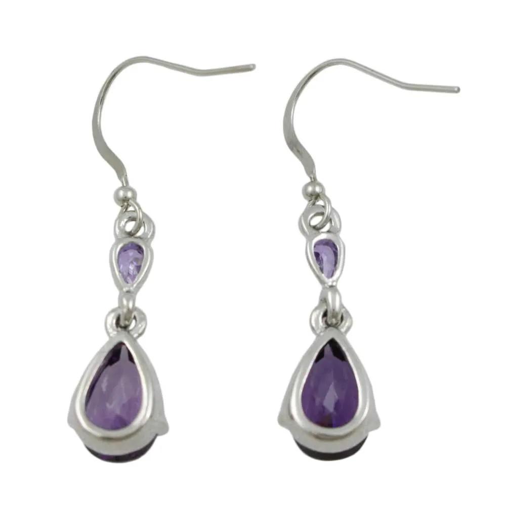 Purple Cubic Zirconia Teardrop Dangling Pierced Earring - PT906E