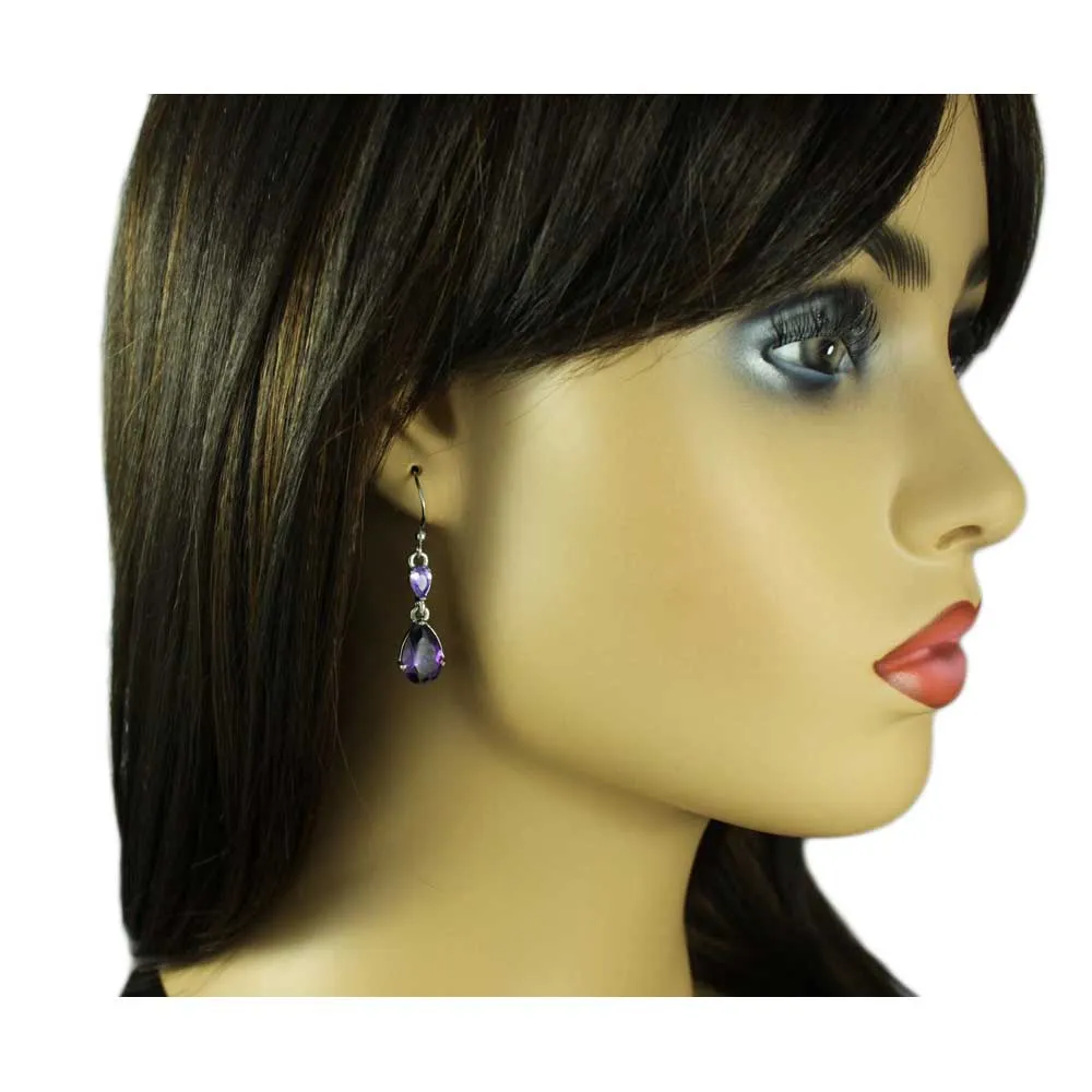 Purple Cubic Zirconia Teardrop Dangling Pierced Earring - PT906E