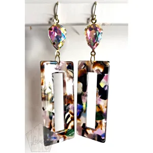 Purple Rectangle and Crystal Earrings