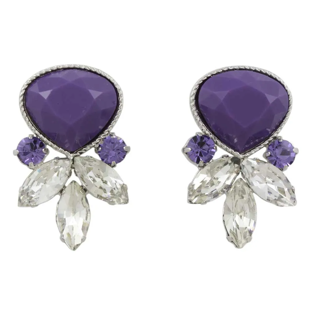 Purple Teardrop with Clear Marquis Pierced Earring - REC311