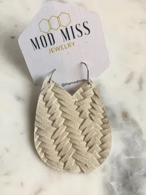 "Nora" Cream Fishtail Braided Italian Leather Teardrop Earrings