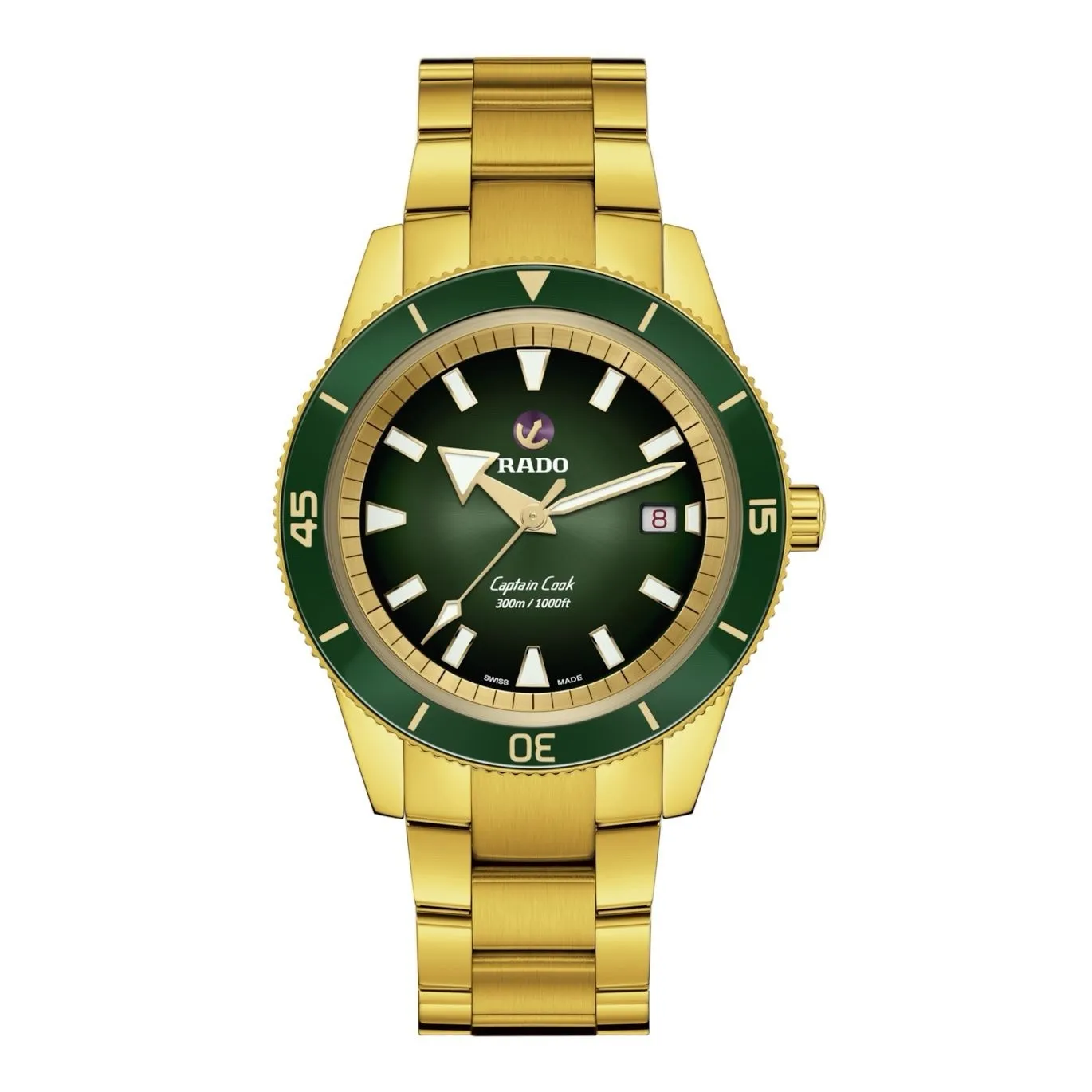 Rado Captain Cook Gold Stainless Steel Green Dial Automatic Watch for Gents - R32136318