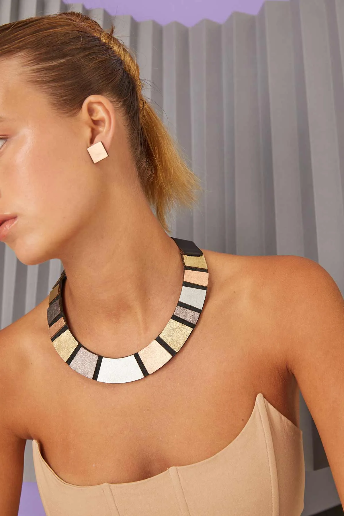 Rainbow Leather Metallics Necklace