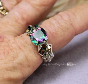 Rainbow Mystic Topaz, BRILLIANT Faceted Cut, Handmade Ring, Size 10