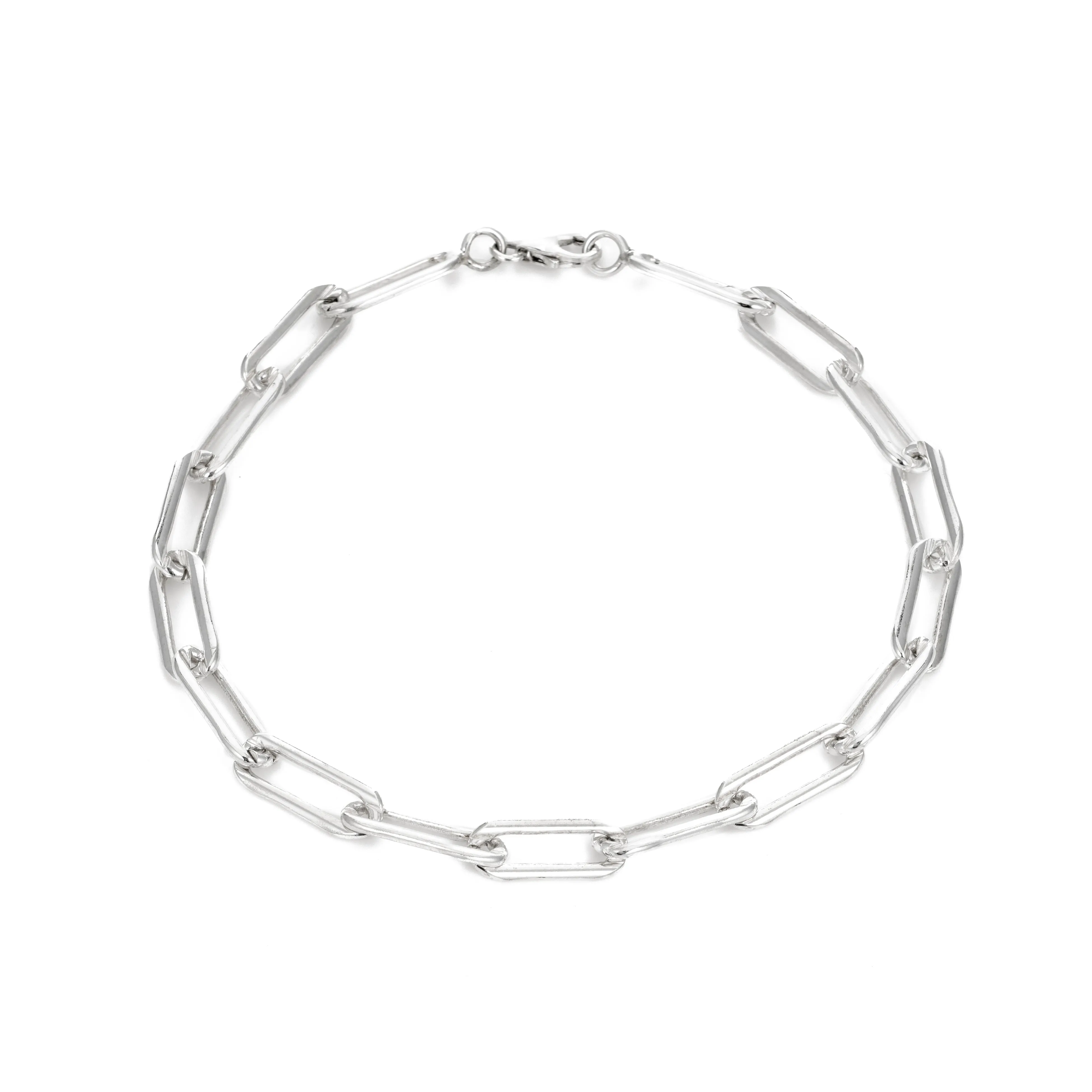 Rectangle Link Chain Bracelet - Sterling Silver