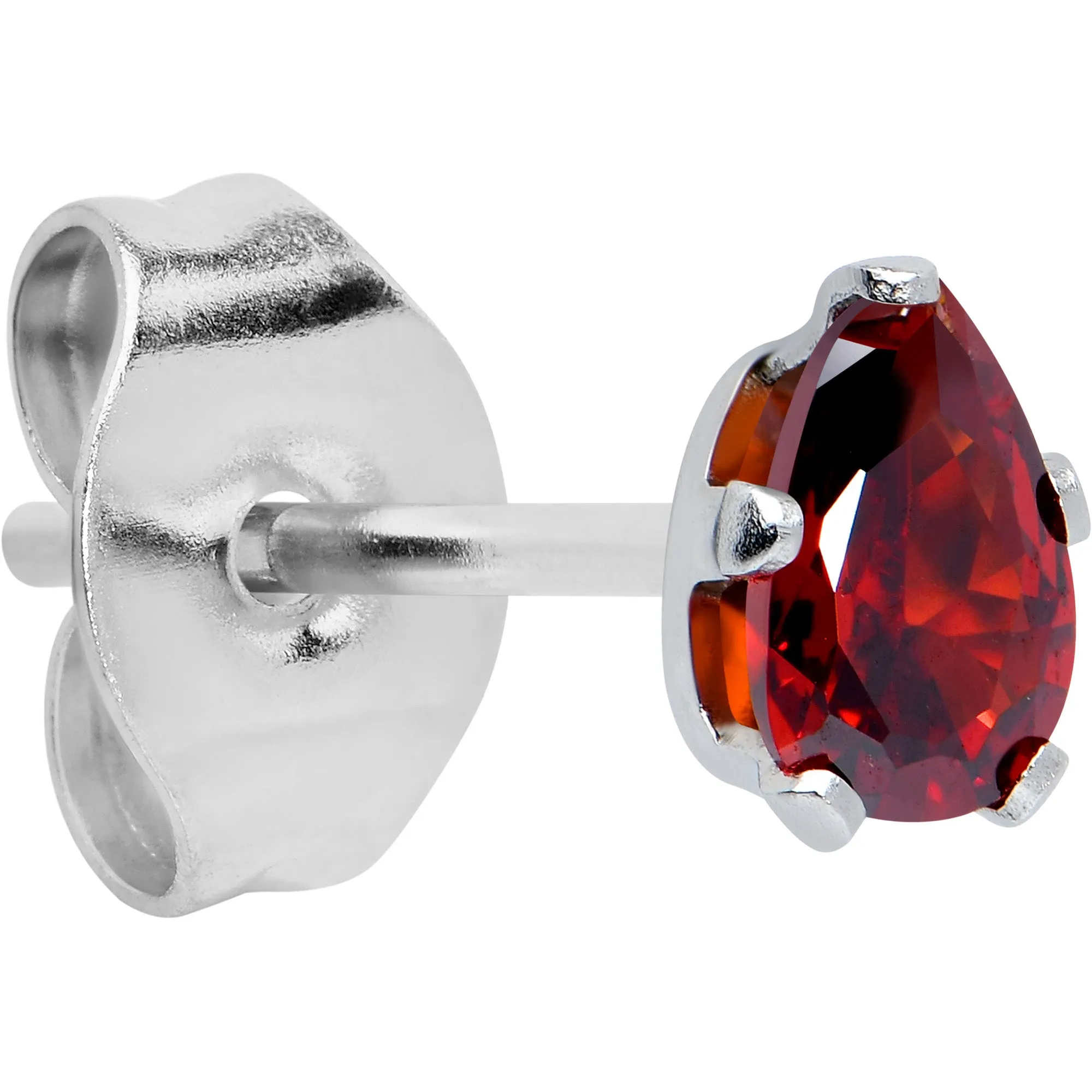 Red CZ Teardrop Stainless Steel Stud Earrings 3mm to 7mm