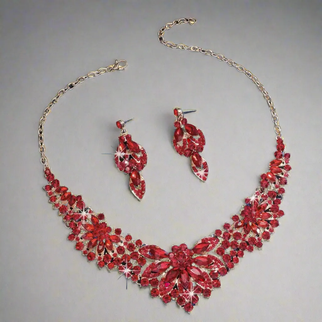 Red Flowers Tiara Jewelry Set