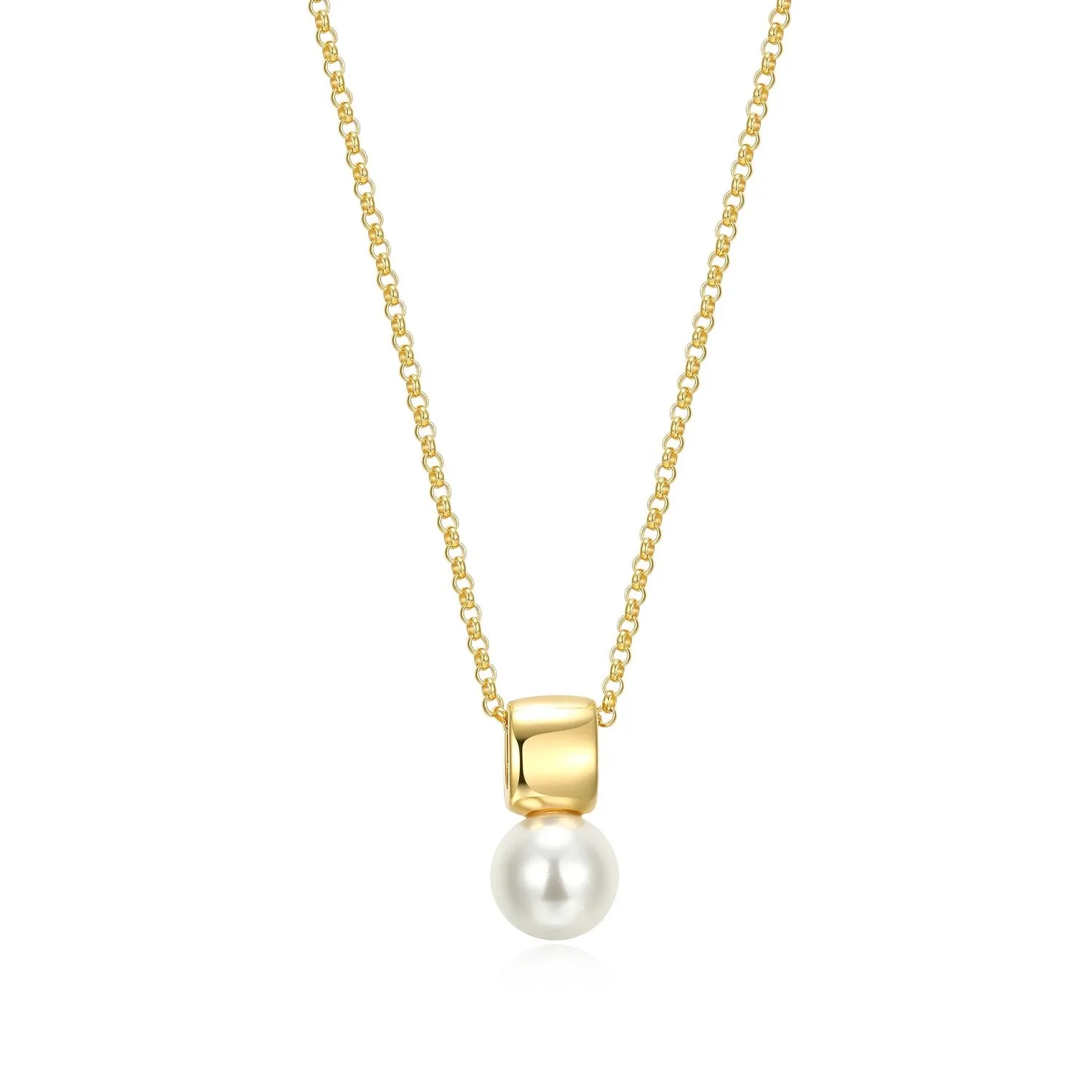 Reign Sterling Silver 18K Gold Plated (8mm) White Shell Pearl Necklace