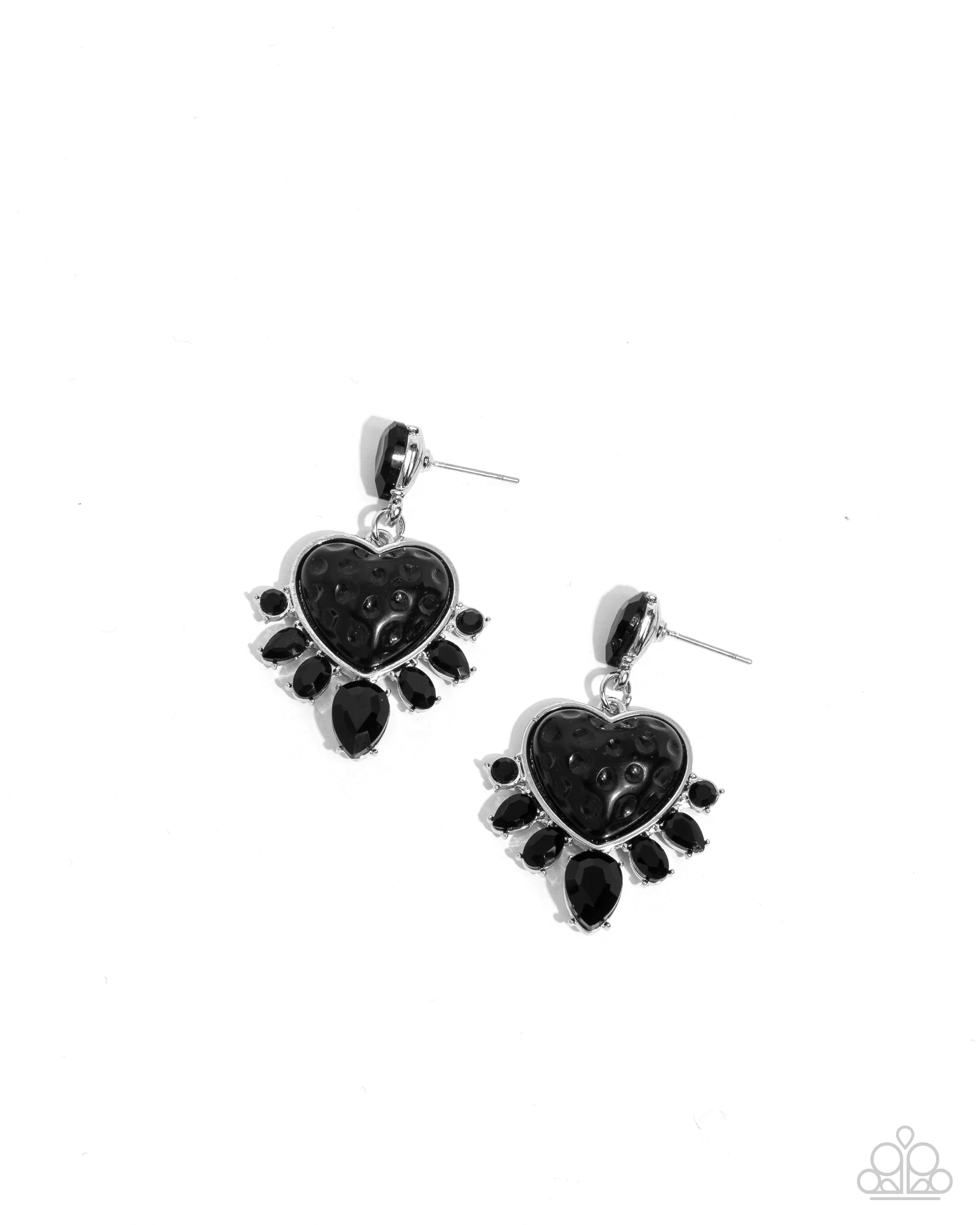 Resort Radiance - Black - Hammered Black Heart Bead Paparazzi Post Earrings