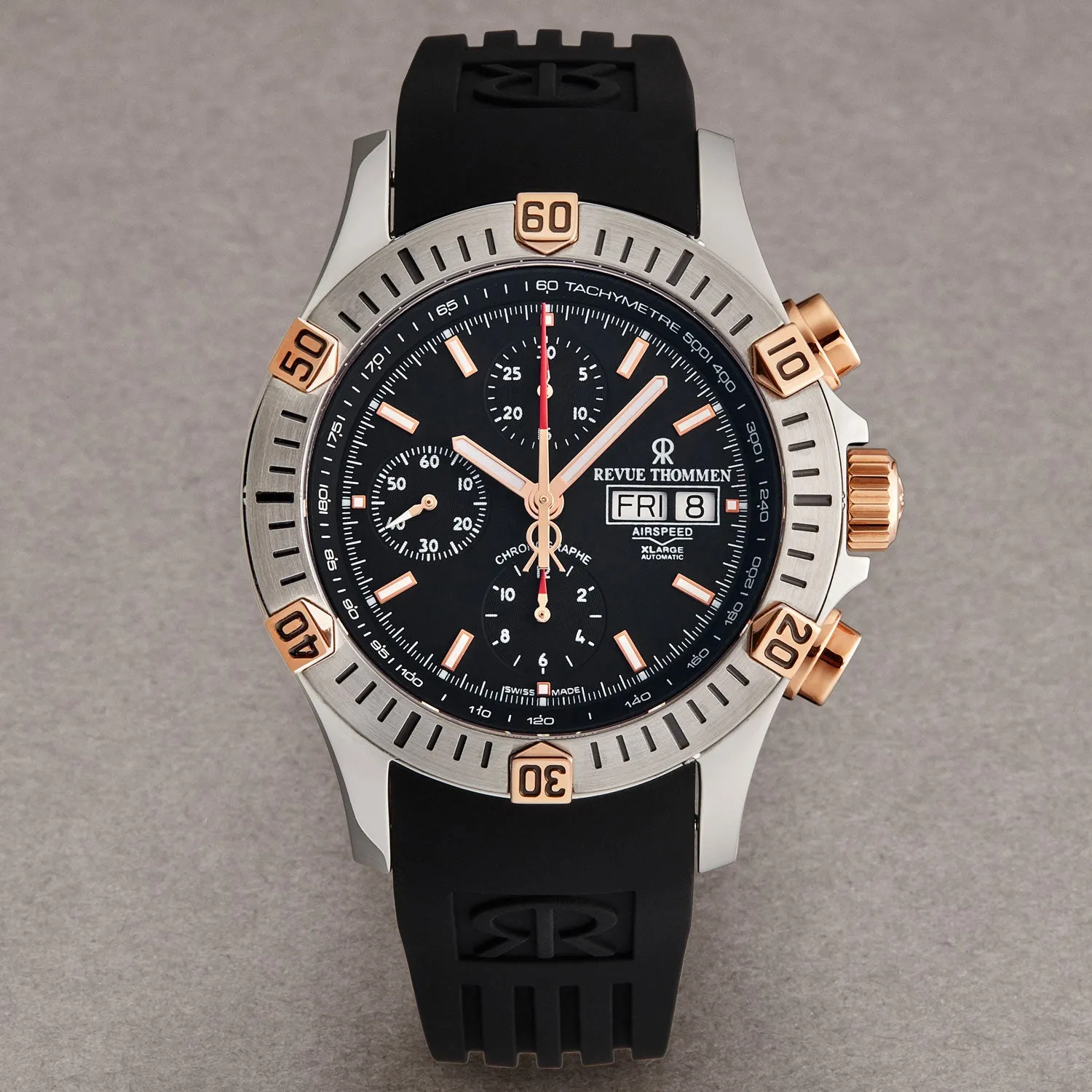Revue Thommen Men's 16071.6859 'Airspeed' Black Dial Day-Date Chronograph Automatic Watch