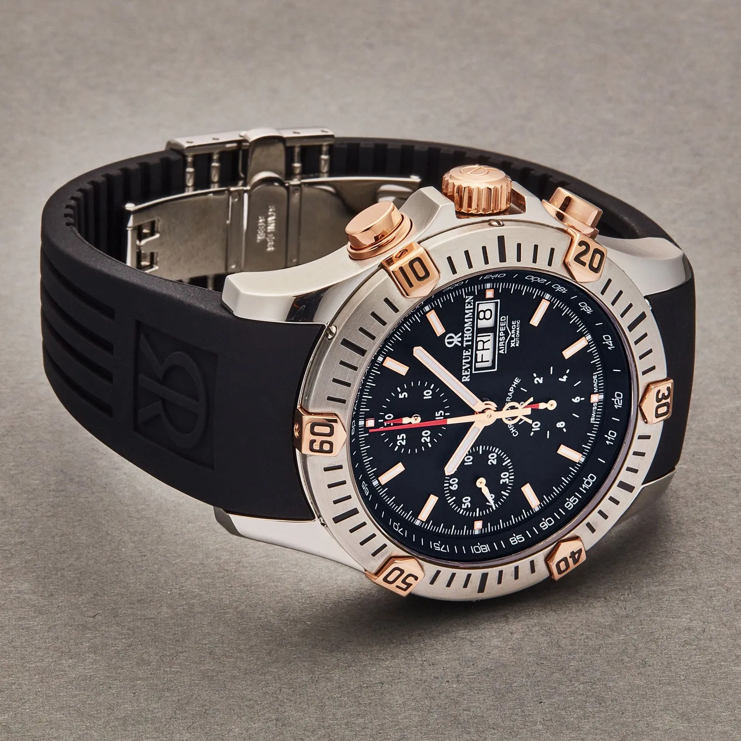 Revue Thommen Men's 16071.6859 'Airspeed' Black Dial Day-Date Chronograph Automatic Watch