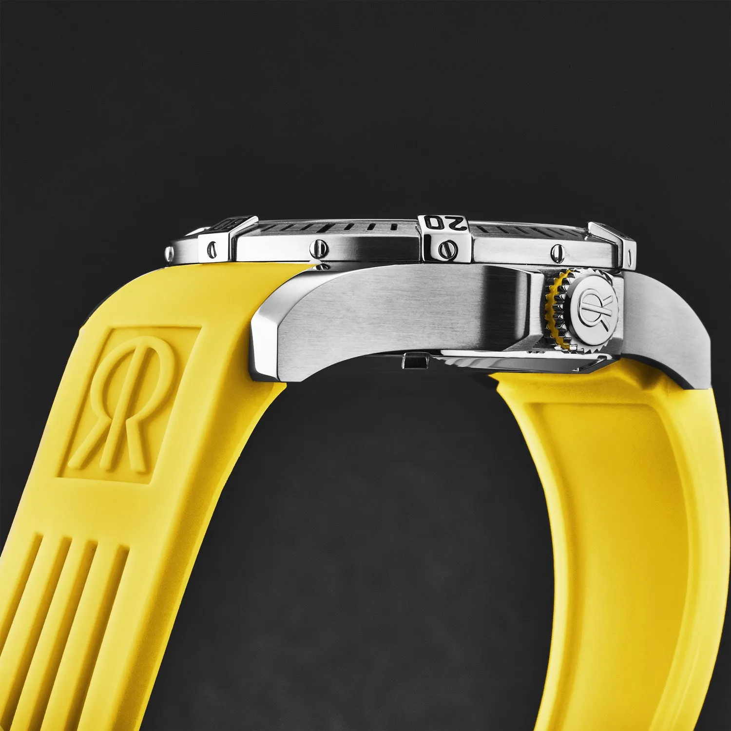Revue Thommen Men's 'Air speed' Black Dial Yellow Rubber Strap Automatic Watch 16070.4738