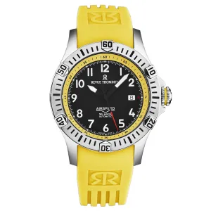 Revue Thommen Men's 'Air speed' Black Dial Yellow Rubber Strap Automatic Watch 16070.4738