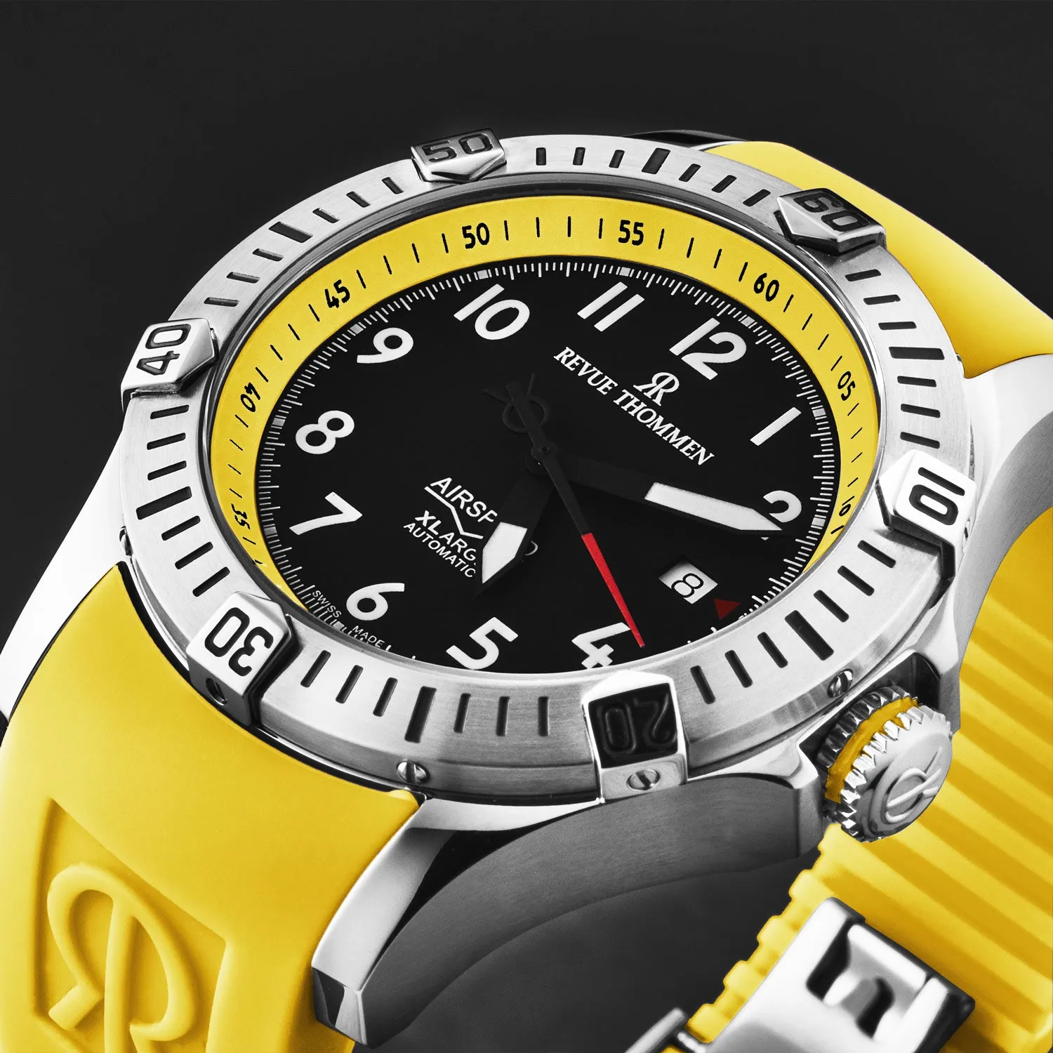 Revue Thommen Men's 'Air speed' Black Dial Yellow Rubber Strap Automatic Watch 16070.4738