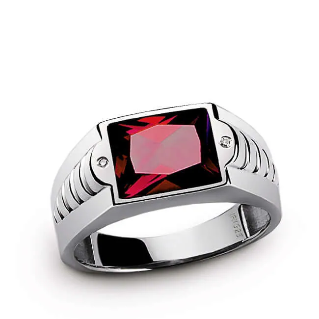 Ring for Men in Sterling Silver with Gemstone & Natural Diamonds