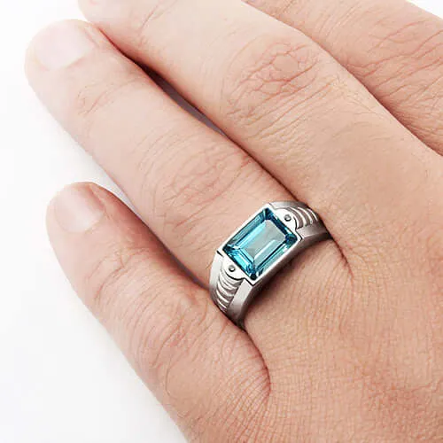Ring for Men in Sterling Silver with Gemstone & Natural Diamonds