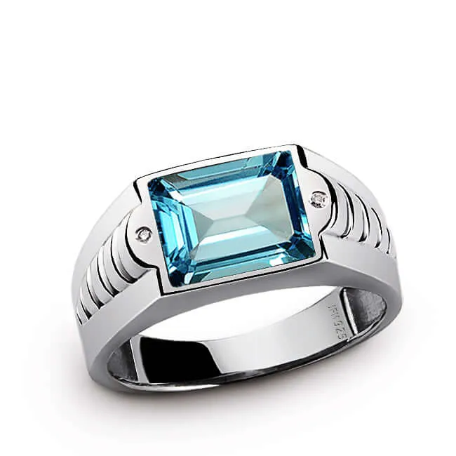 Ring for Men in Sterling Silver with Gemstone & Natural Diamonds