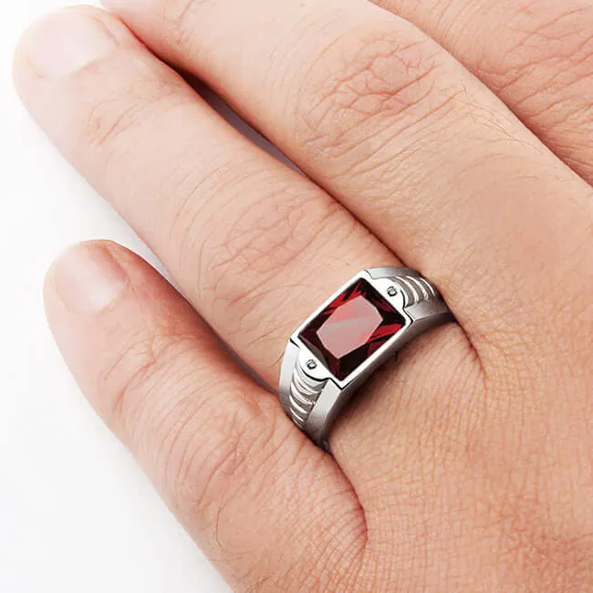 Ring for Men in Sterling Silver with Gemstone & Natural Diamonds