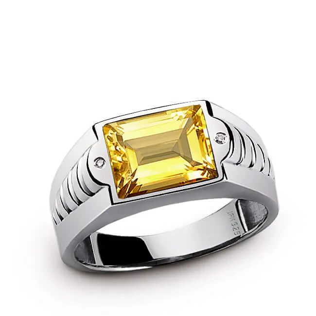 Ring for Men in Sterling Silver with Gemstone & Natural Diamonds