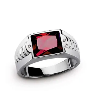 Ring for Men in Sterling Silver with Gemstone & Natural Diamonds