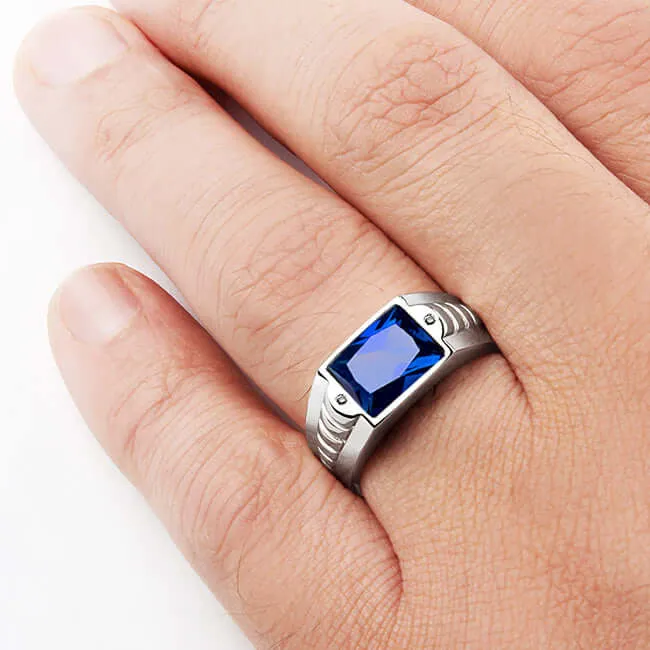 Ring for Men in Sterling Silver with Gemstone & Natural Diamonds