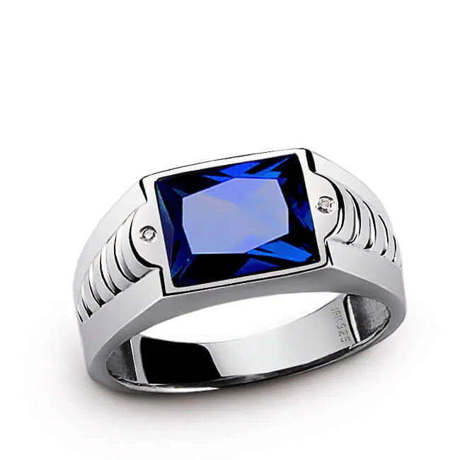 Ring for Men in Sterling Silver with Gemstone & Natural Diamonds