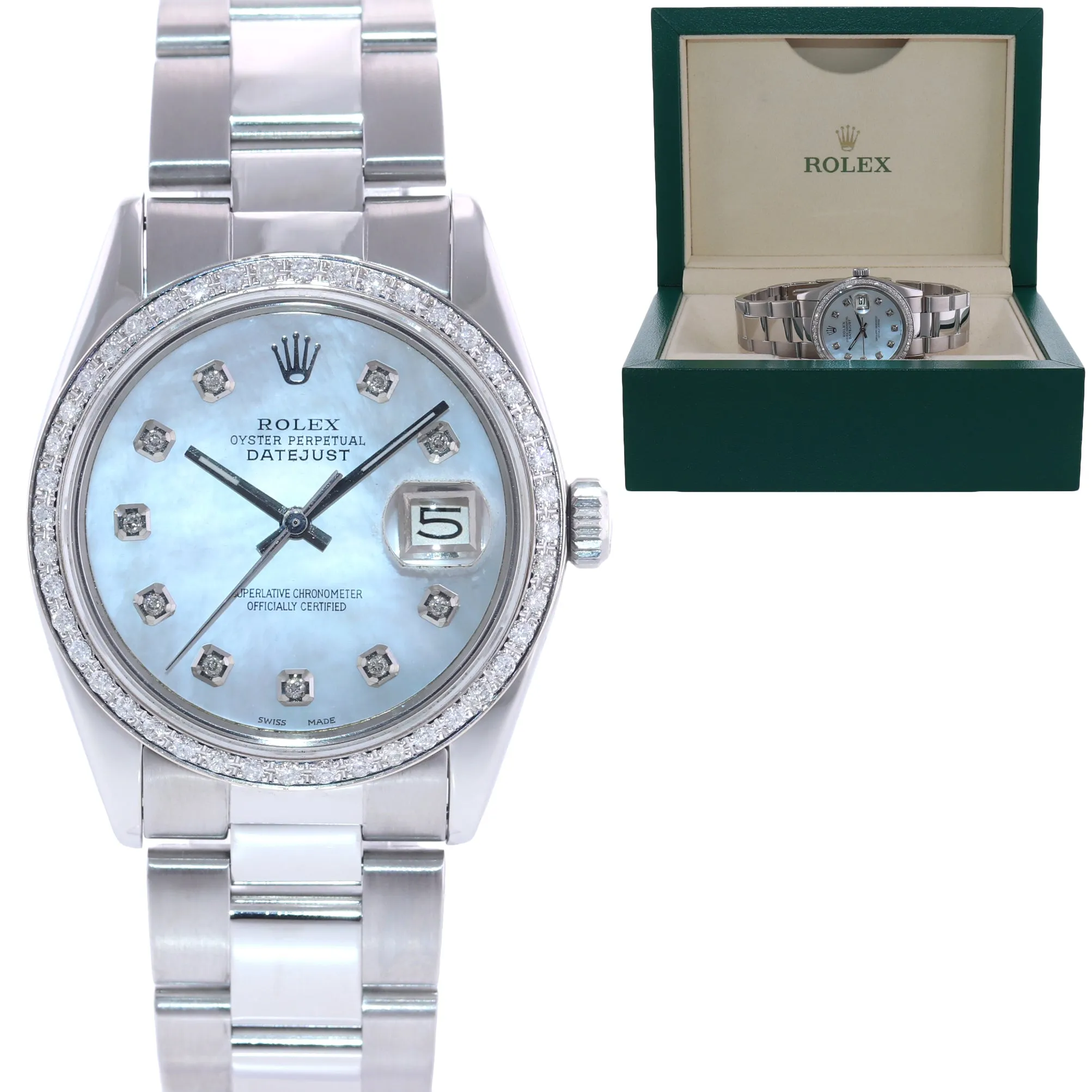 Rolex DateJust 16014 MOP Diamond Dial Diamond Oyster 36mm Watch Box